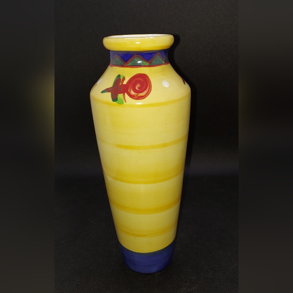 Vintage FTD Yellow, Blue And Green With Flowers Vase